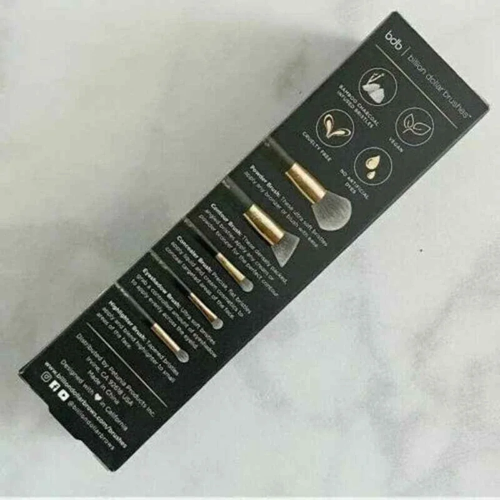 NIB Billion Dollar Beauty 5 Piece Professional Makeup Brushes Vegan Charcoal